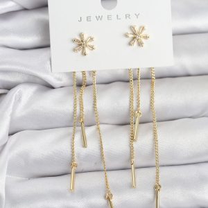 Çiçek Model Gold Pirinç Sallantılı Kadın Küpe