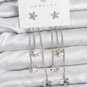 Papatya Model Gümüş Renk Pirinç Sallantılı Kadın Küpe