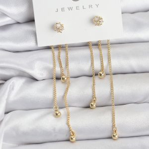 Topçuk Model Gold Renk Pirinç Sallantılı Kadın Küpe Seti