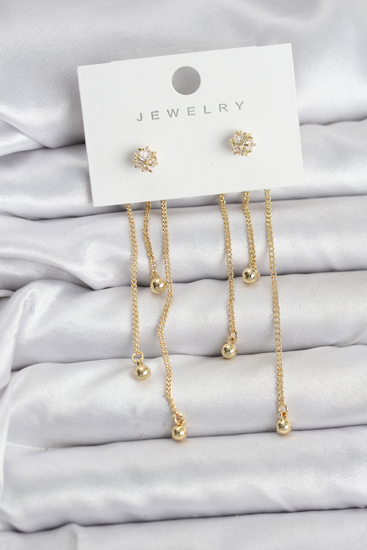 Topçuk Model Gold Renk Pirinç Sallantılı Kadın Küpe Seti