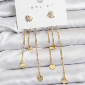 Kalp Model Gold Renk Pirinç Sallantılı Kadın Küpe