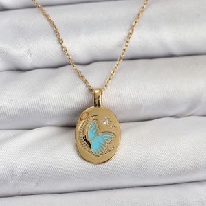 316L Çelik Zincir Gold Renk Kelebek Figür Kadın Kolye