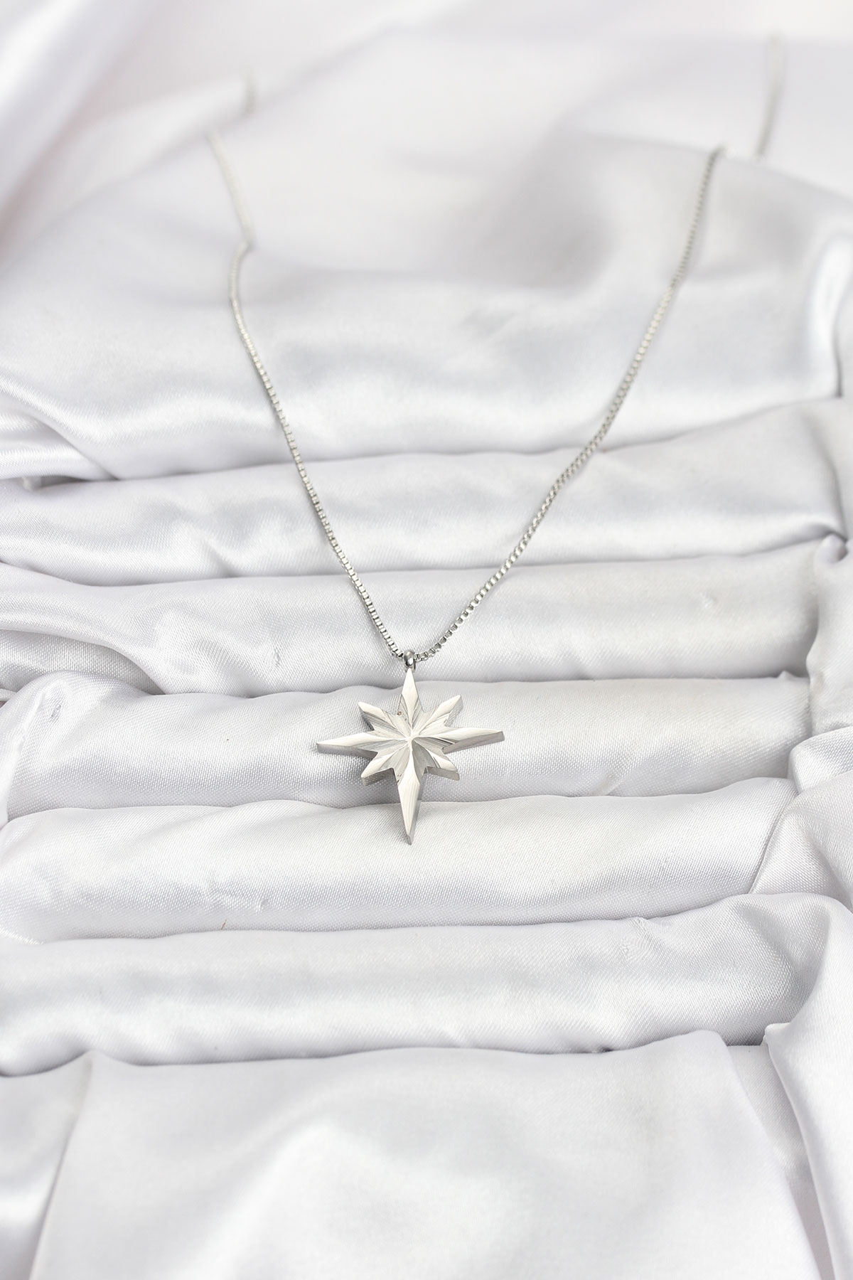 316L Çelik Zincir Gümüş Renk Kutup Yıldızı Model 60 cm Zincir Kadın Kolye