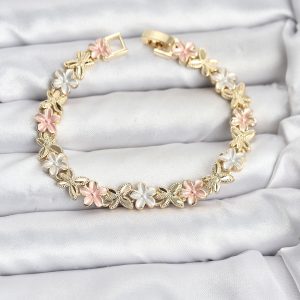 Lotus Model Pirinç Gold ve Pembe Renk Kadın Bileklik