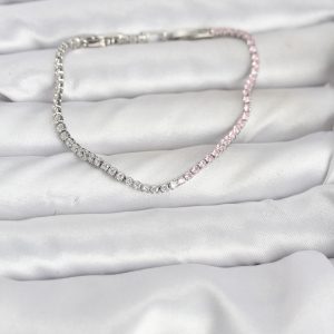 Pembe ve Beyaz Zirkon Taşlı Gümüş Renk Su Yolu Kadın Bileklik