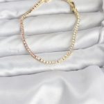 Pembe ve Beyaz Zirkon Taşlı Gold Renk Su Yolu Kadın Bileklik