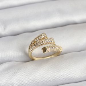 Gold Renk Zirkon Taşlı Pirinç Kadın Yüzük