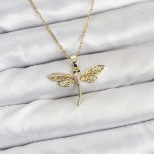 316L Çelik Zincir Gold Renk Yusufçuk Model Kadın Kolye