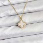 316L Çelik Zincir Gold Renk Sedefli Yonca Kadın Kolye