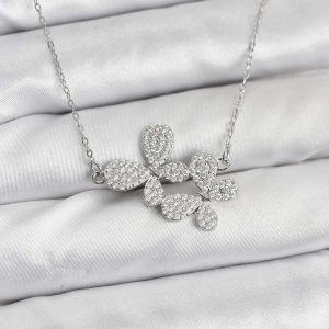316L Çelik Zincir Gümüş Renk Zirkon Taşlı Kelebek Model Kadın Kolye
