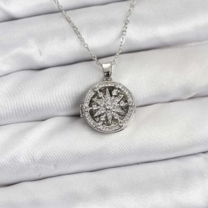 316L Çelik Zincir Gümüş Renk Kutup Yıldızı Kapaklı Model Kadın Kolye