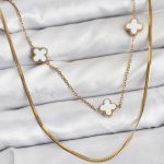 316L Çelik Zincir Gold Renk İtalyan Zincirli Yonca Model Kadın Kolye