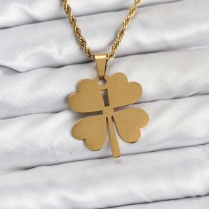 316L Çelik Zincir Gold Renk Yonca Model 60 cm Kadın Kolye