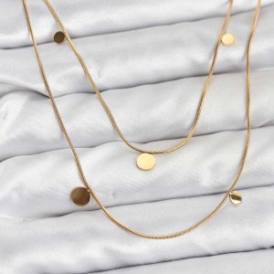 316L Çelik Zincir Gold Renk Pullu Kadın Kolye