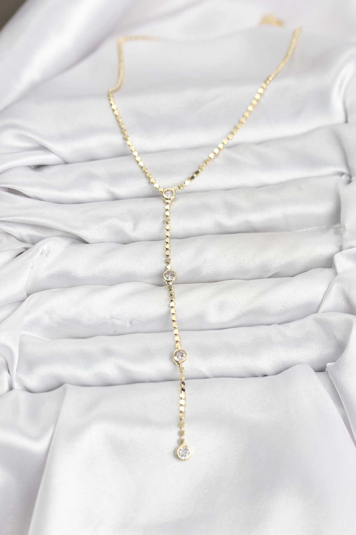 316L Çelik Gold Renk Ezme Zincir Model Y Kadın Kolye