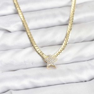 Gold Renk Pirinç Yıldız Zirkon Taşlı Kadın Kolye