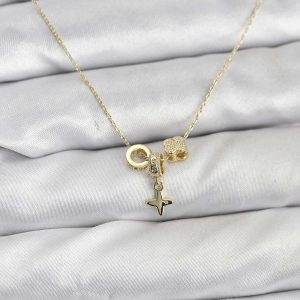 Gold Renk Pirinç Minimal Charmlı Kadın Kolye