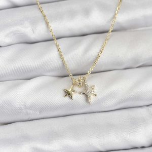 Pirinç Gold Renk Yıldız Minimal Kadın Kolye