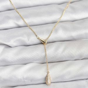 Pirinç Gold Renk Asansörlü Damla Model Kadın Kolye