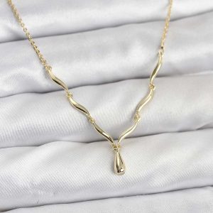 Pirinç Gold Renk Damla Model Kadın Kolye