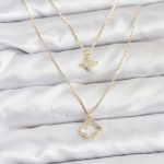 Pirinç Gold Renk Yonca Model 2'li Kadın Kolye