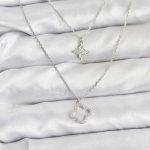 Pirinç Gümüş Renk Yonca Model 2'li Kadın Kolye