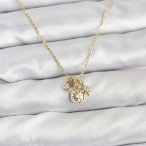 Pirinç Gold Renk Minimal Charmlı Kadın Kolye