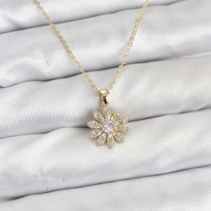 Pirinç Gold Renk Çiçek Model Kadın Kolye