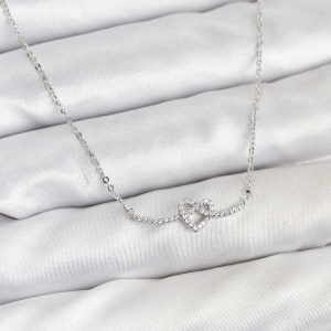 Pirinç Gümüş Renk Düğüm Kalp Model Kadın Kolye