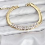 316L Çelik Gold Renk Kare Zirkon Taşlı Yılan Zincirli Kadın Bileklik