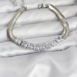 316L Çelik Gümüş Renk Kare Zirkon Taşlı Yılan Zincirli Kadın Bileklik