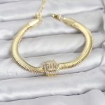 316L Çelik Gold Renk Baget Zirkon Taşlı Yılan Zincirli Kadın Bileklik