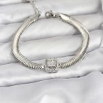 316L Çelik Gümüş Renk Baget Zirkon Taşlı Yılan Zincirli Kadın Bileklik