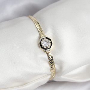 Pirinç Gold Renk Zirkon Taşlı Kadın Bileklik