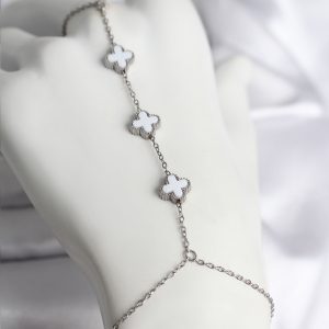 316L Çelik Gümüş Renk Beyaz Yonca Model Kadın Şahmeran