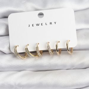 Zirkon Taşlı Gold Renk Pirinç Kadın Küpe Seti