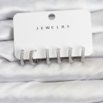 Gümüş Renk Pirinç Zirkon Taşlı Halka Kadın Küpe Seti