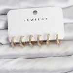 Gold Renk Pirinç Zirkon Taşlı Halka Kadın Küpe Seti