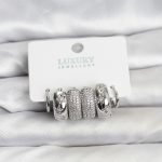 Zirkon Taşlı Pirinç Gümüş Renk Halka Kadın Küpe Seti