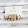 Zirkon Taşlı Pirinç Gold Renk Halka Kadın Küpe Seti