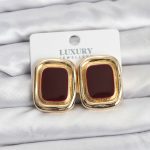 Bordo Mineli Kare Gold Renk Vintage Kadın Küpe