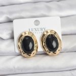 Siyah Renk Oval Vintage Pirinç Kadın Küpe