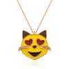 Gümüş Kalp Gözlü Kedi Emoji Bayan Kolye