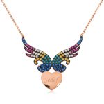 Gümüş Kişiye Özel İsimli Kanatlı Kalp Bayan Kolye