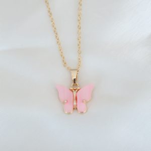 Gold Kaplama Pembe Sedefli Kelebek Kolye