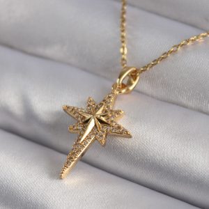 316L Çelik Gold Renk Zirkon Taşlı Kutup Yıldızı Model Kadın Kolye