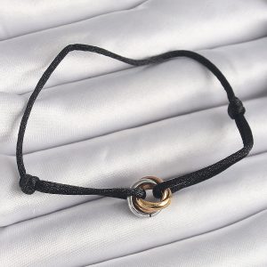 Siyah Renk İpli Asansörlü Mix Renk Çelik Halka Model Kadın Bileklik