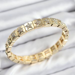 Pirinç Zirkon Taşlı Yıldız Model Gold Renk Lastikli Kadın Bileklik