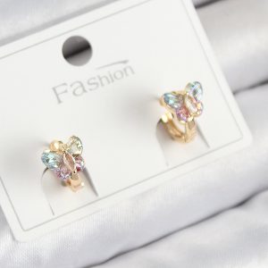 Pirinç Zirkon Taşlı Kelebek Model Gold Renk Çocuk Küpe