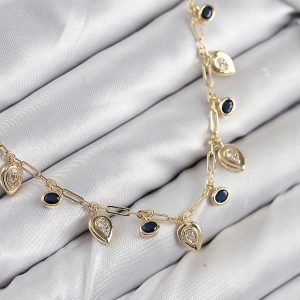 Pirinç Zirkon Taşlı Sallantılı Damla Model Gold Renk Kadın Kolye